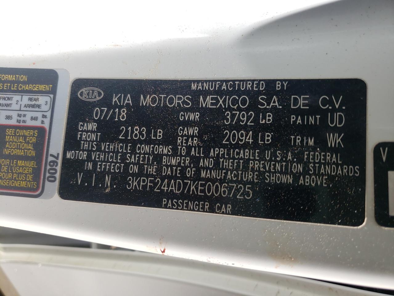 Photo 10 from auction – 2019 KIA FORTE FE with VIN 3KPF24AD7KE006725