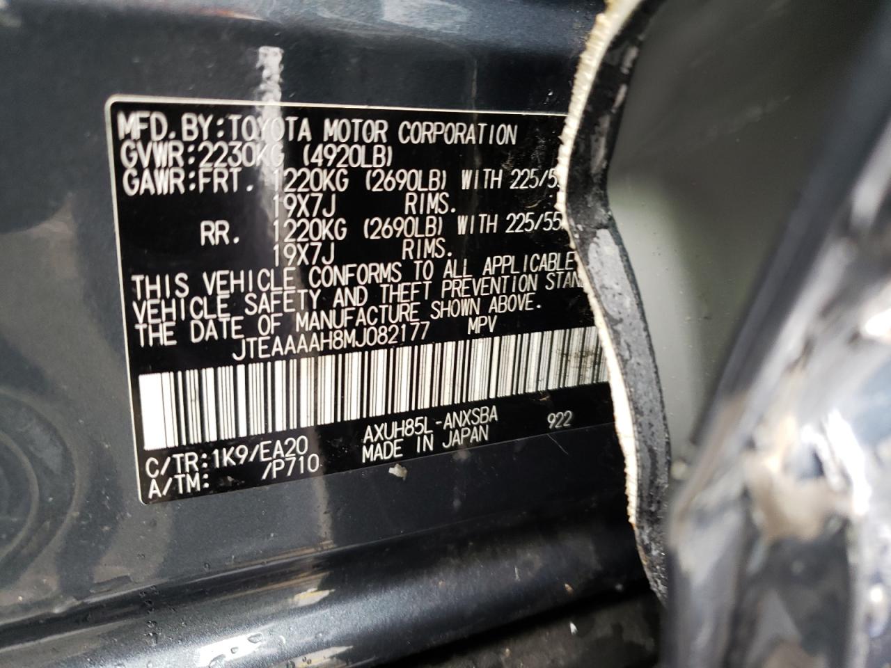 Photo 10 from auction – 2021 TOYOTA VENZA LE with VIN JTEAAAAH8MJ082177
