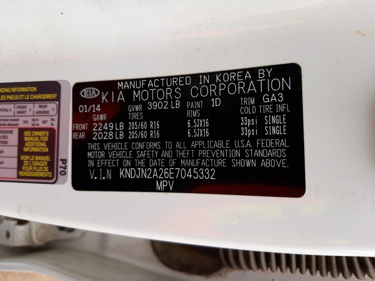 Photo 10 from auction – 2014 KIA SOUL with VIN KNDJN2A26E7045332