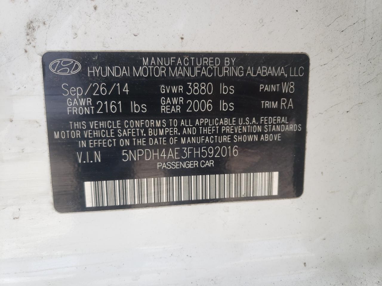 Photo 10 from auction – 2015 HYUNDAI ELANTRA SE with VIN 5NPDH4AE3FH592016