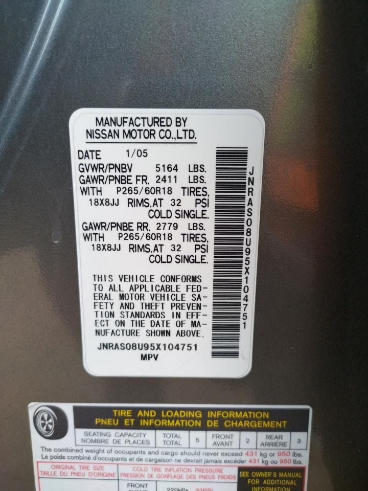 Photo 10 from auction – 2005 INFINITI FX35 with VIN JNRAS08U95X104751