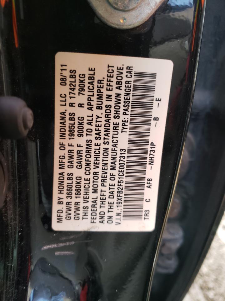 Photo 10 from auction – 2012 HONDA CIVIC LX with VIN 19XFB2F51CE007313