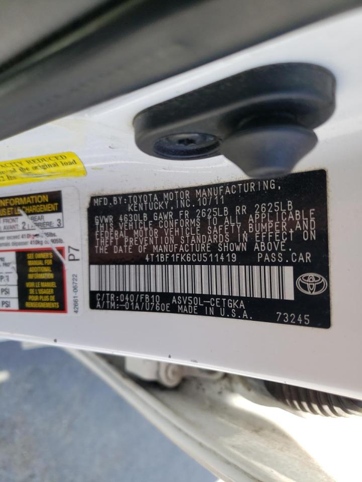 Photo 10 from auction – 2012 TOYOTA CAMRY BASE with VIN 4T1BF1FK6CU511419