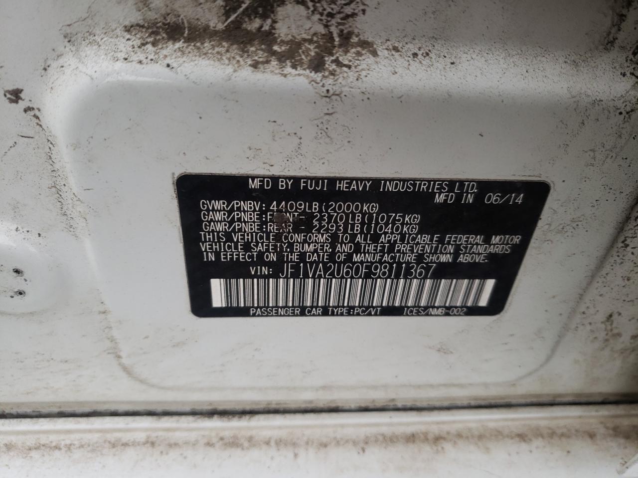 Photo 10 from auction – 2015 SUBARU WRX STI LI with VIN JF1VA2U60F9811367