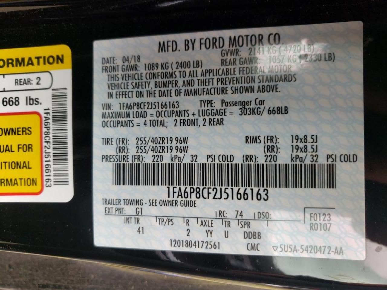 Photo 10 from auction – 2018 FORD MUSTANG GT with VIN 1FA6P8CF2J5166163