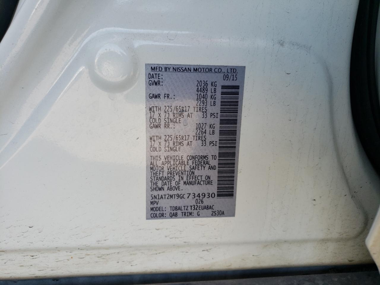 Photo 10 from auction – 2016 NISSAN ROGUE S with VIN 5N1AT2MT9GC734930