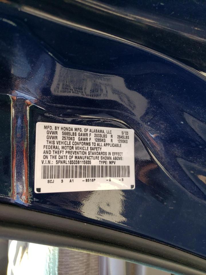 Photo 10 from auction – 2003 HONDA ODYSSEY LX with VIN 5FNRL18503B115935