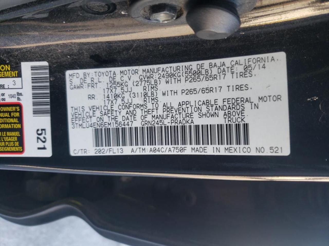 Photo 10 from auction – 2014 TOYOTA TACOMA DOU with VIN 3TMLU4EN6EM156447