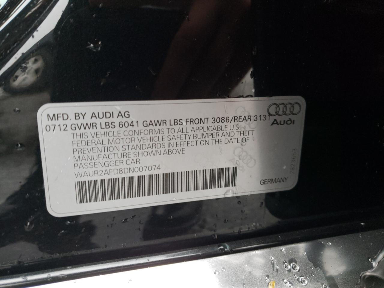 Photo 10 from auction – 2013 AUDI A8 L QUATT with VIN WAUR2AFD8DN007074