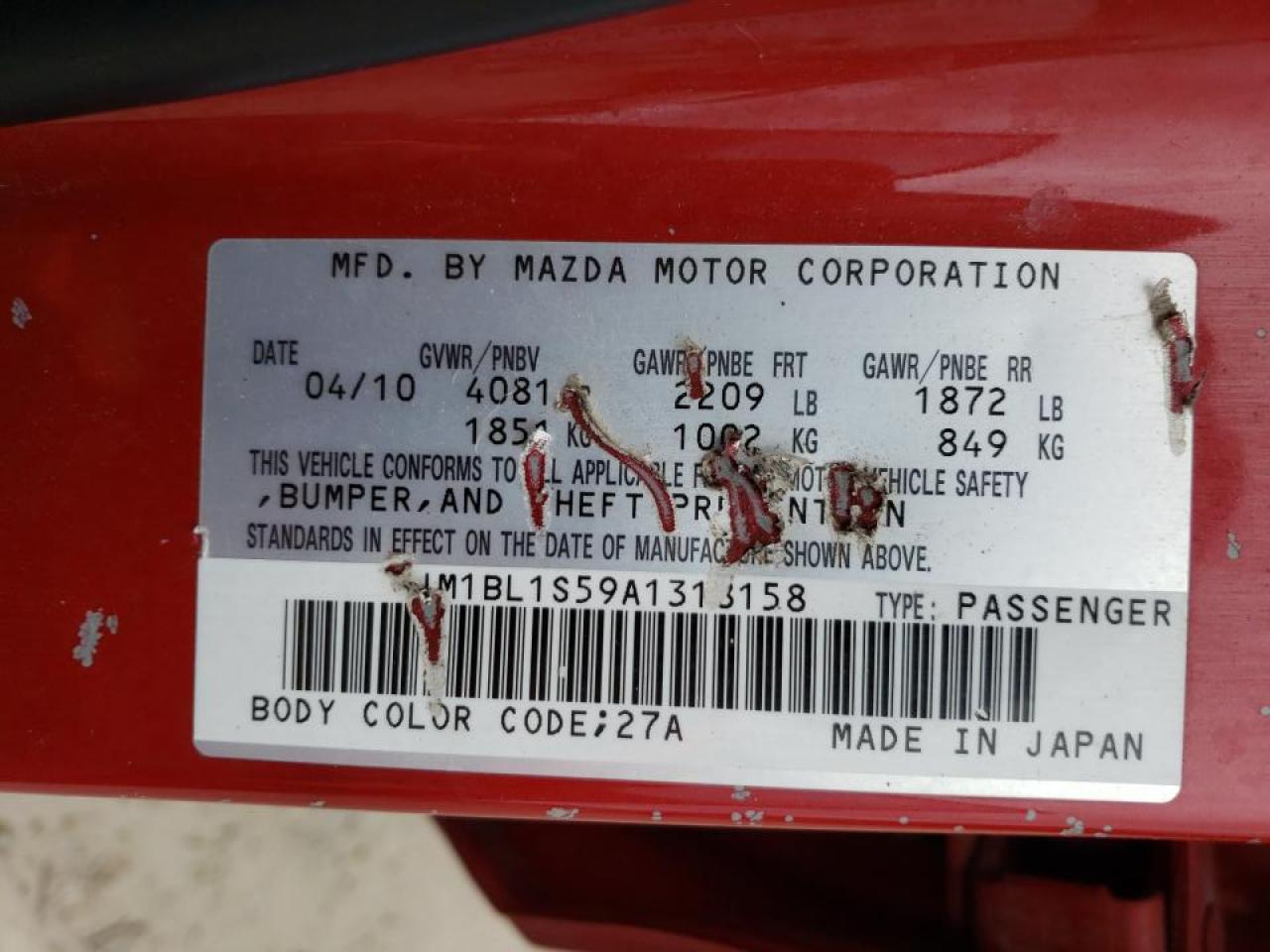 Photo 10 from auction – 2010 MAZDA 3 S with VIN JM1BL1S59A1318158