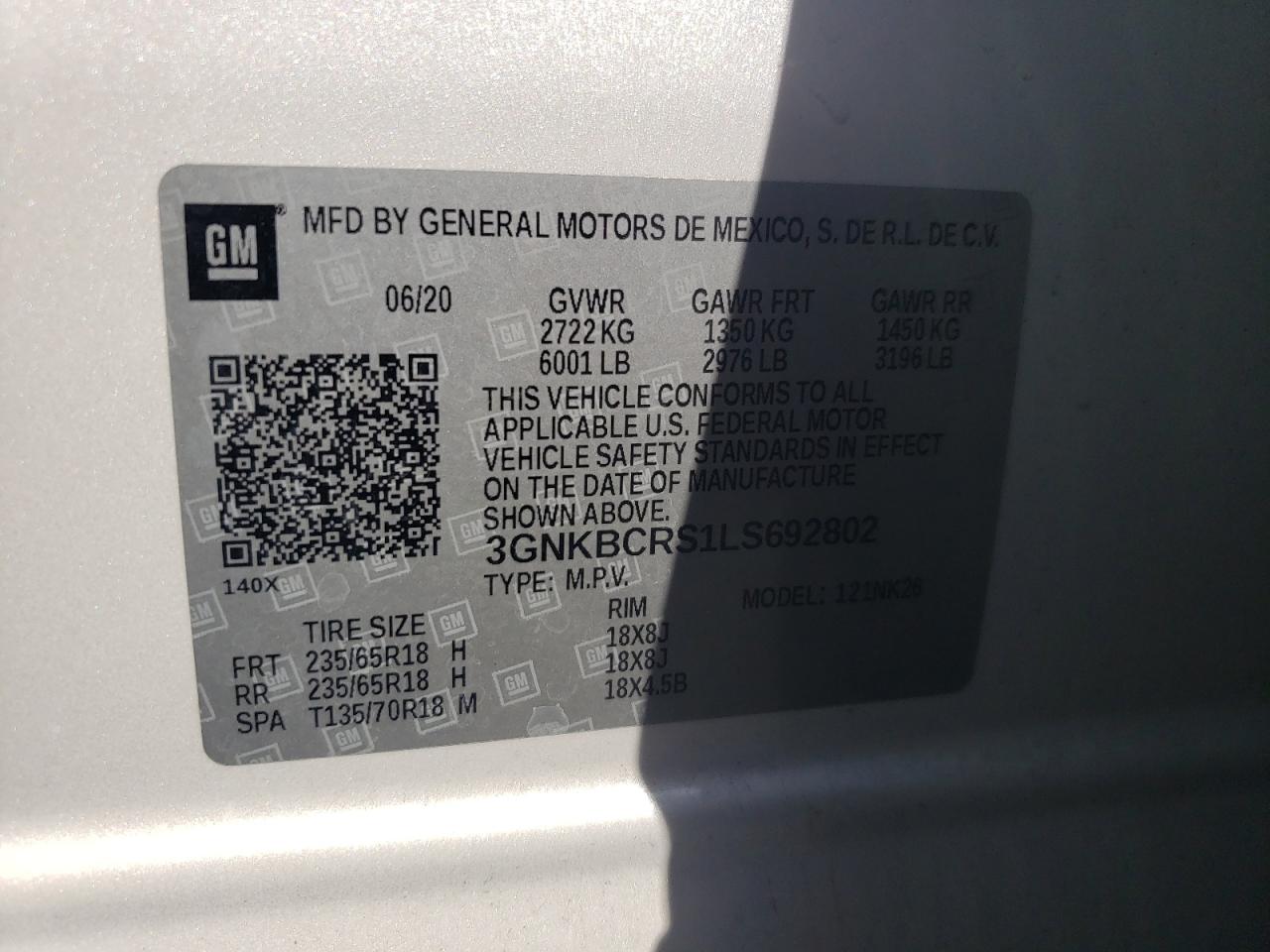 Photo 10 from auction – 2020 CHEVROLET BLAZER 2LT with VIN 3GNKBCRS1LS692802