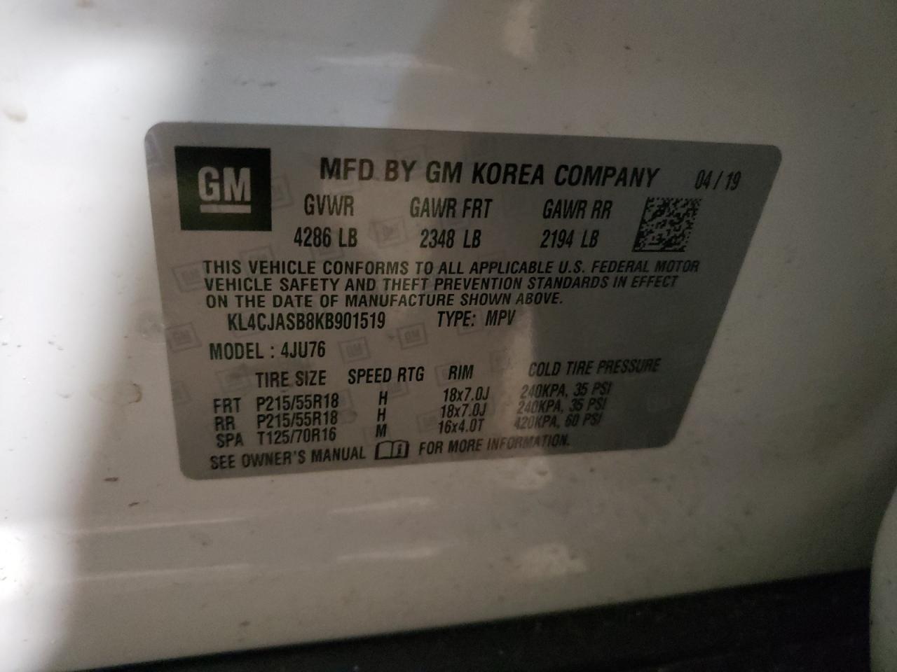 Photo 10 from auction – 2019 BUICK ENCORE PRE with VIN KL4CJASB8KB901519