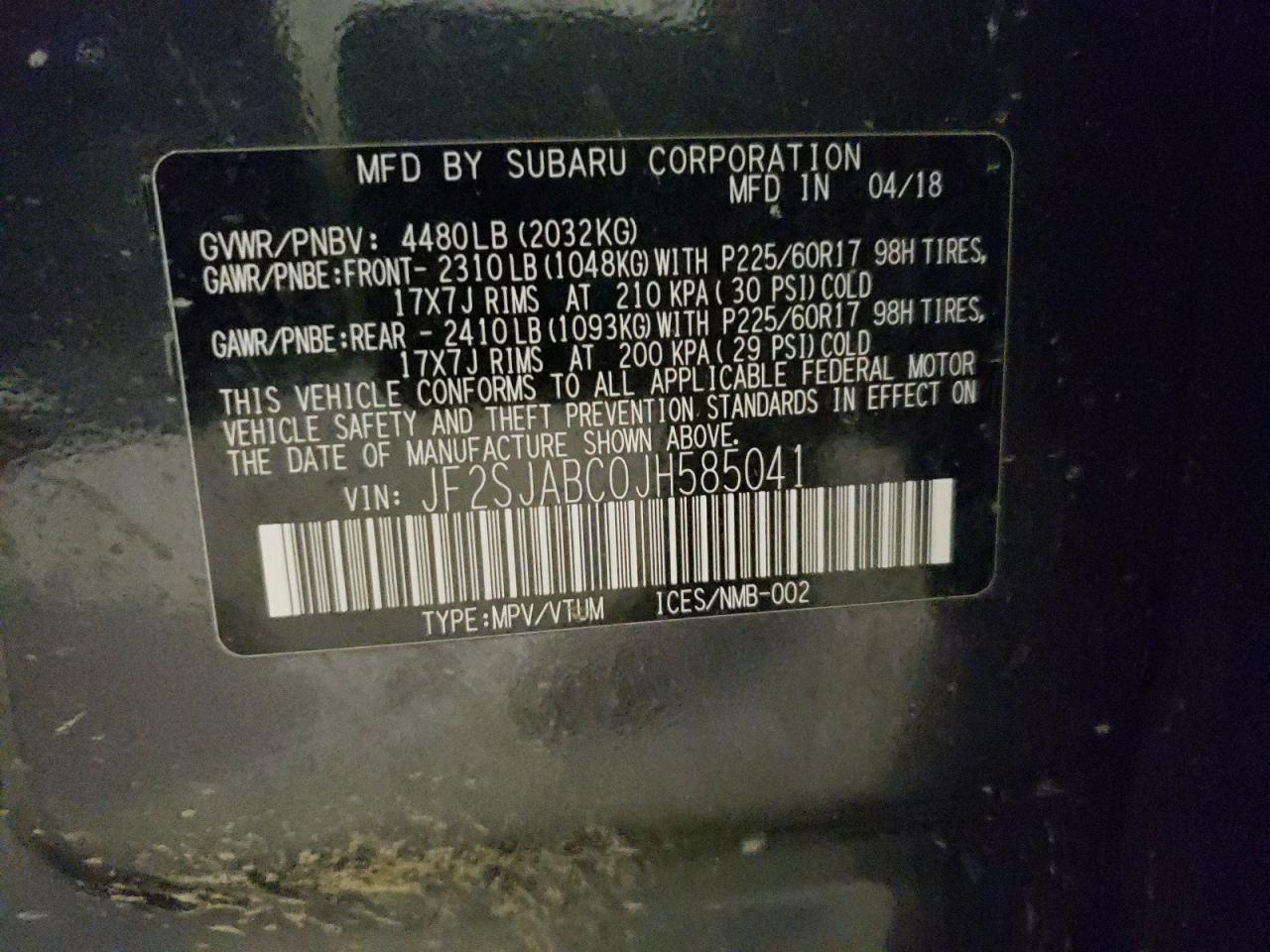 Photo 10 from auction – 2018 SUBARU FORESTER 2 with VIN JF2SJABC0JH585041