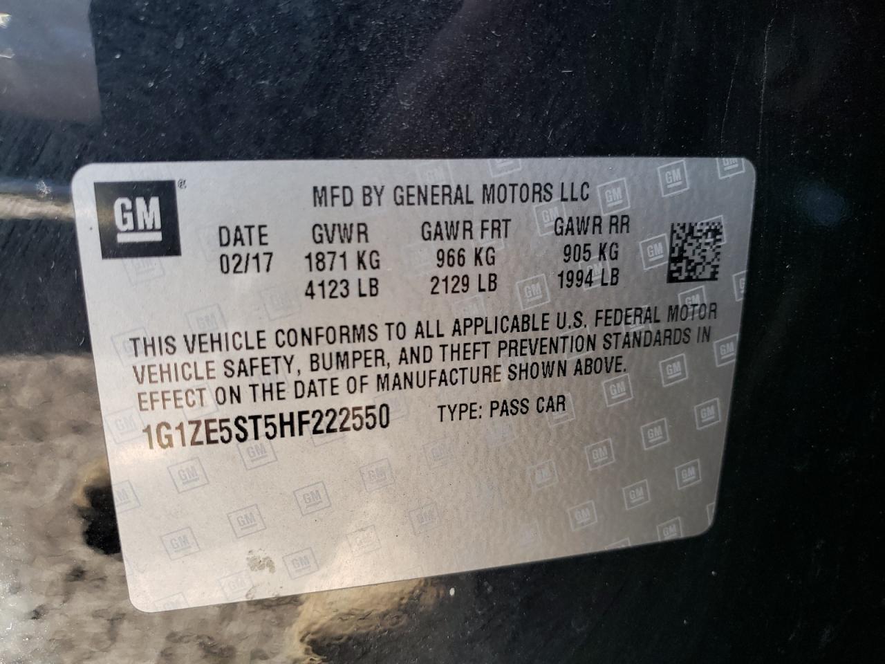Photo 10 from auction – 2017 CHEVROLET MALIBU LT with VIN 1G1ZE5ST5HF222550