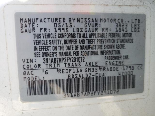 Photo 10 from auction – 2015 NISSAN SENTRA with VIN 3N1AB7AP2FY291072