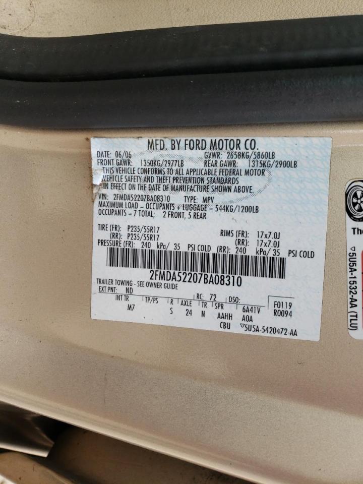 Photo 10 from auction – 2007 FORD FREESTAR S with VIN 2FMDA52207BA08310