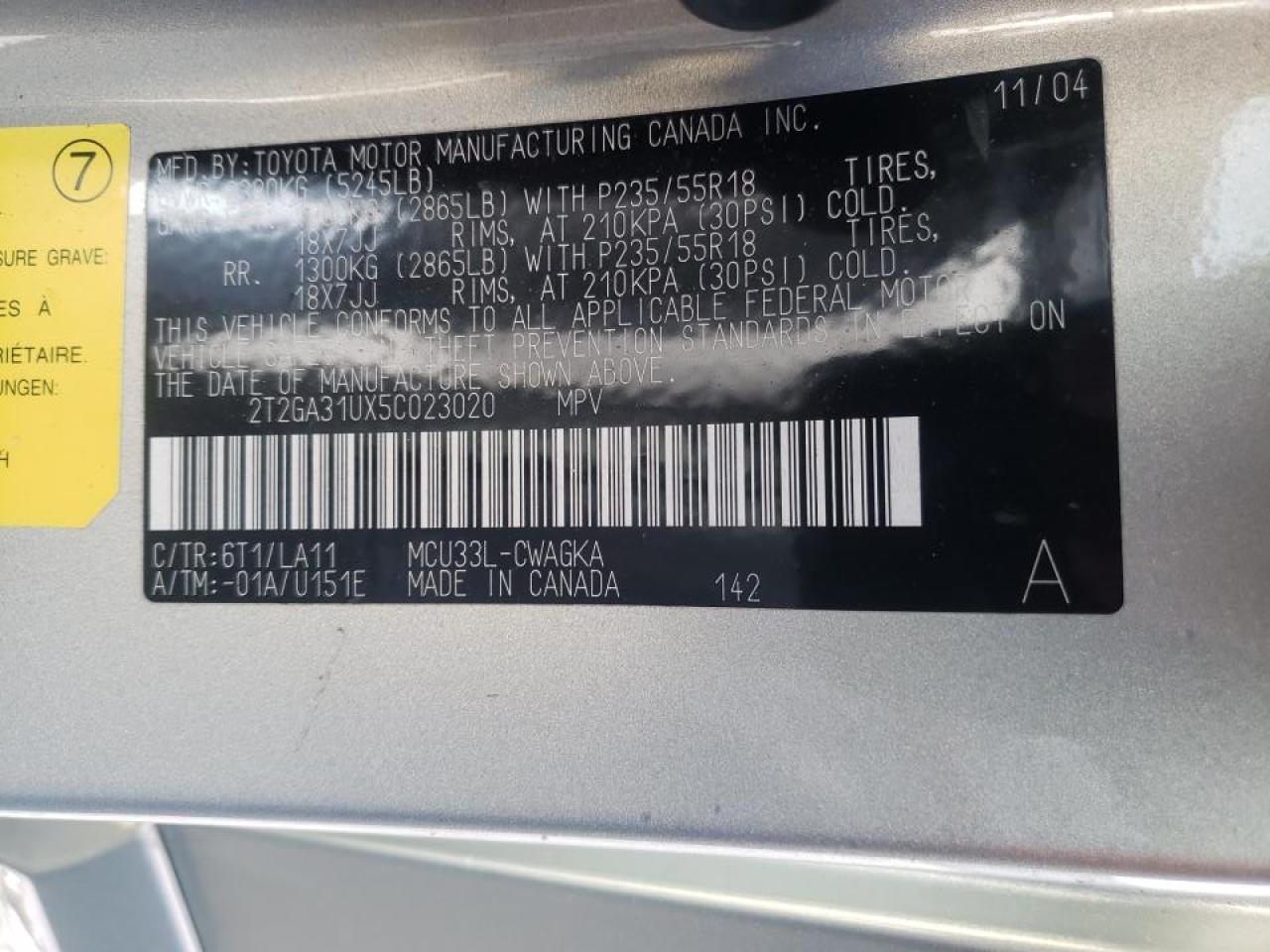 Фото 10 с аукциона – 2005 LEXUS RX 330 с VIN 2T2GA31UX5C023020