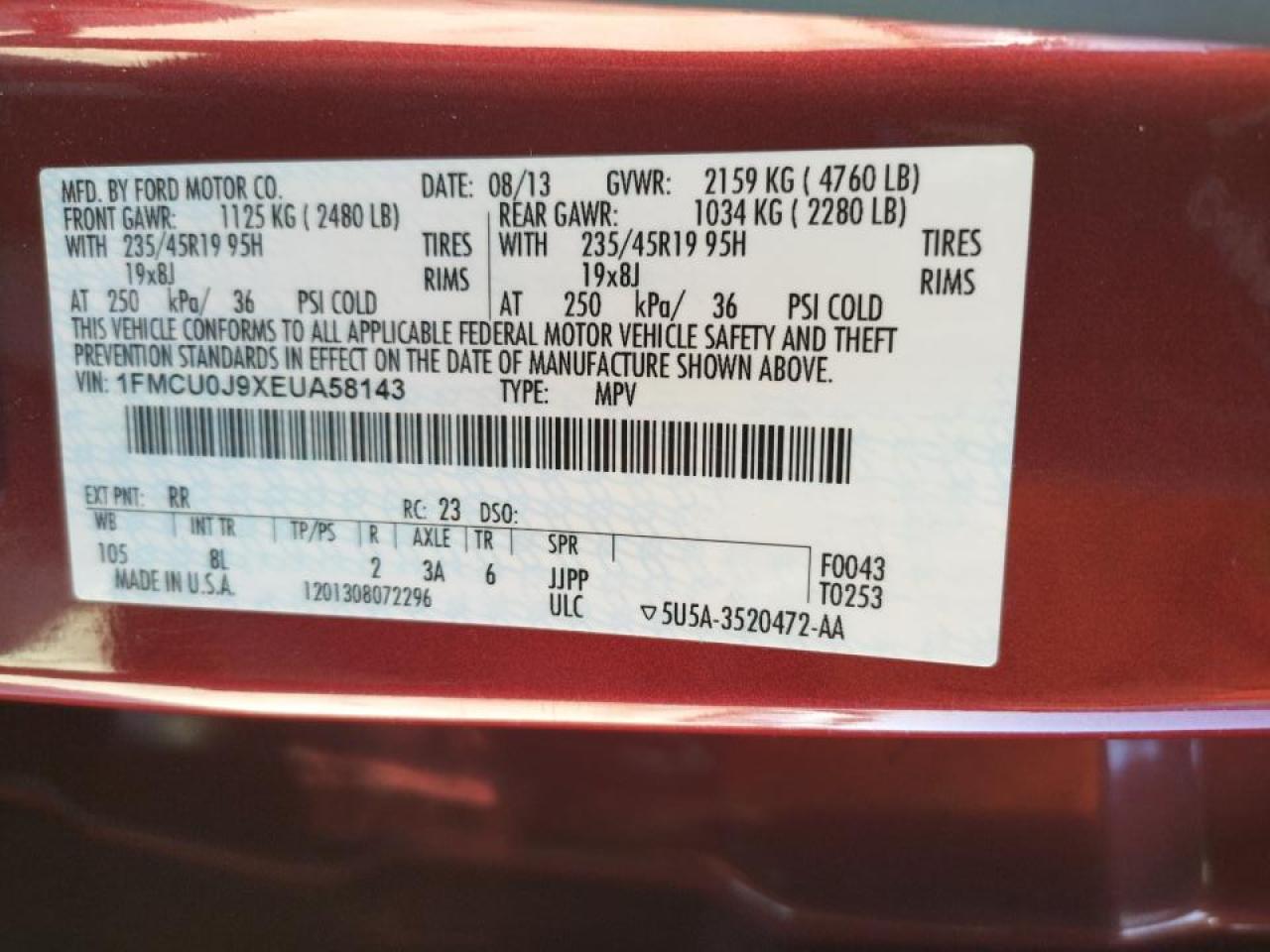 Photo 10 from auction – 2014 FORD ESCAPE TIT with VIN 1FMCU0J9XEUA58143