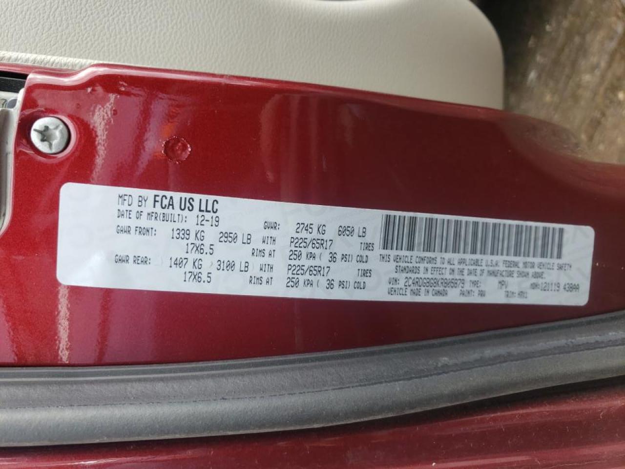 Photo 10 from auction – 2019 DODGE GRAND CARA with VIN 2C4RDGBG8KR805879