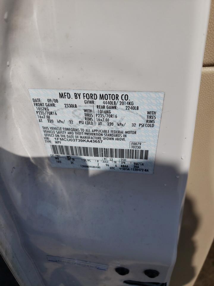 Photo 10 from auction – 2009 FORD ESCAPE XLT with VIN 1FMCU03739KA43657