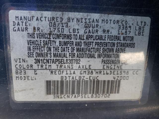 Photo 10 from auction – 2014 NISSAN VERSA S with VIN 3N1CN7AP5EL830702