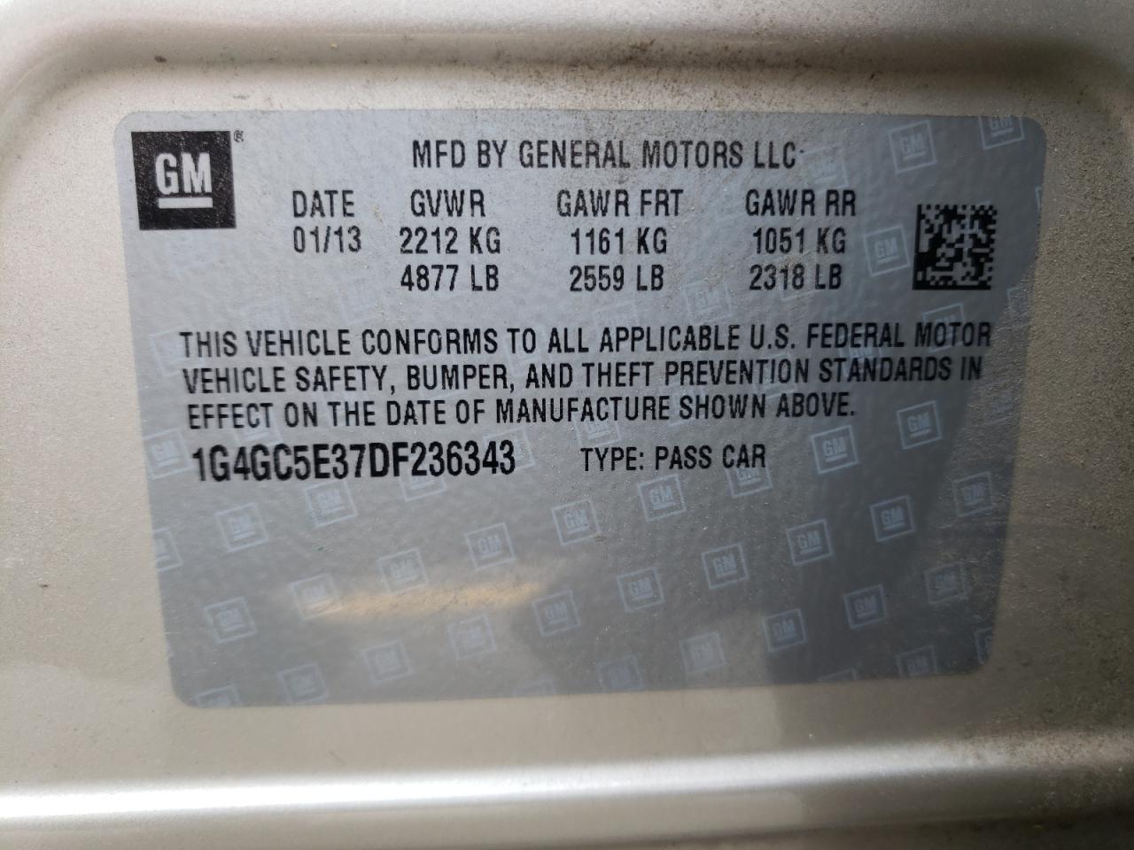Photo 10 from auction – 2013 BUICK LACROSSE with VIN 1G4GC5E37DF236343