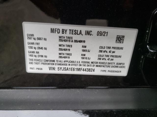Photo 10 from auction – 2021 TESLA MODEL S with VIN 5YJSA1E61MF443824