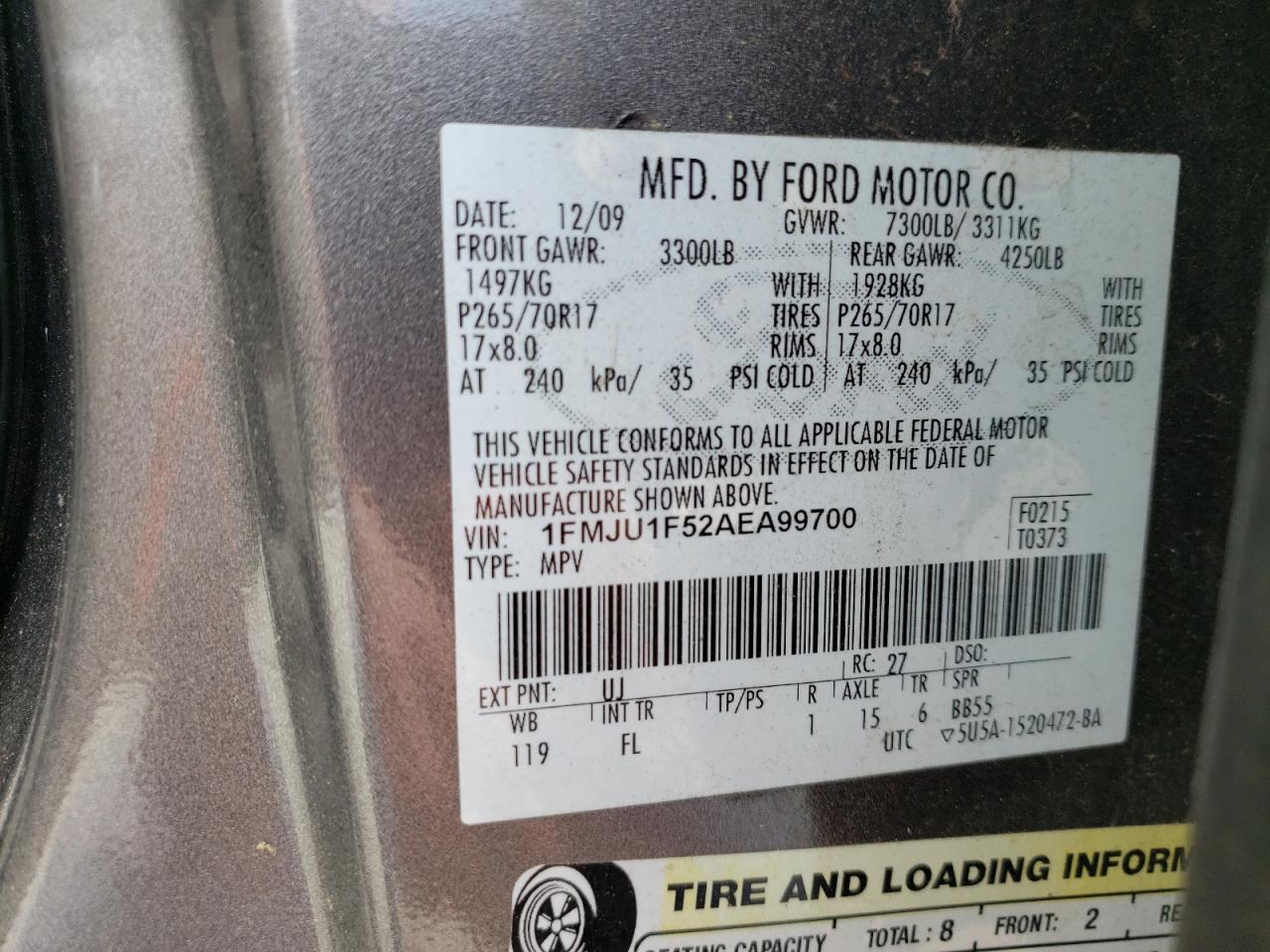 Photo 10 from auction – 2010 FORD EXPEDITION with VIN 1FMJU1F52AEA99700