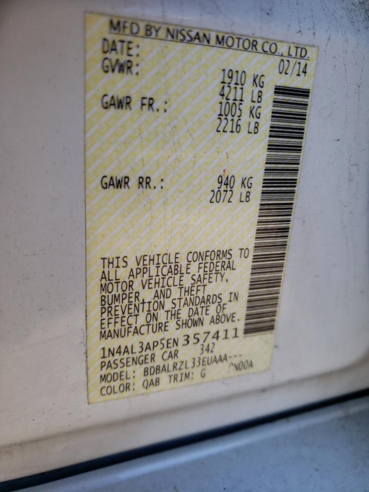 Photo 10 from auction – 2014 NISSAN ALTIMA 2.5 with VIN 1N4AL3AP5EN357411