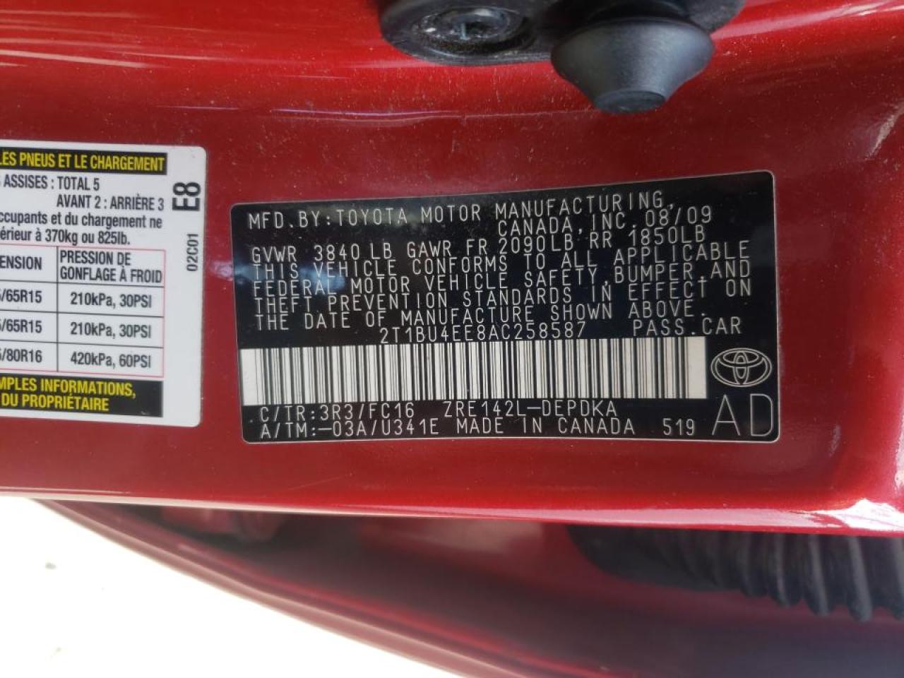 Photo 10 from auction – 2010 TOYOTA COROLLA BA with VIN 2T1BU4EE8AC258587