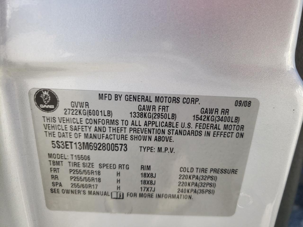 Photo 10 from auction – 2009 SAAB 9-7X 5.3I with VIN 5S3ET13M692800573