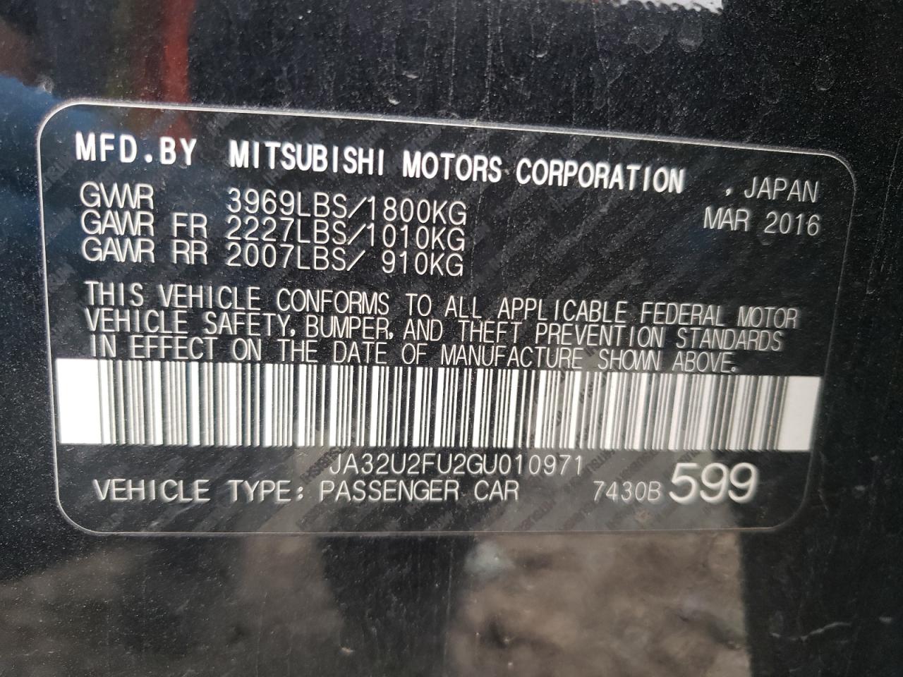 Photo 10 from auction – 2016 MITSUBISHI LANCER ES with VIN JA32U2FU2GU010971