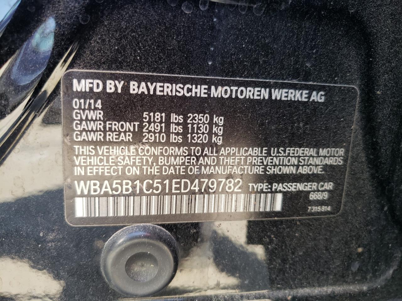 Photo 10 from auction – 2014 BMW 535 I with VIN WBA5B1C51ED479782