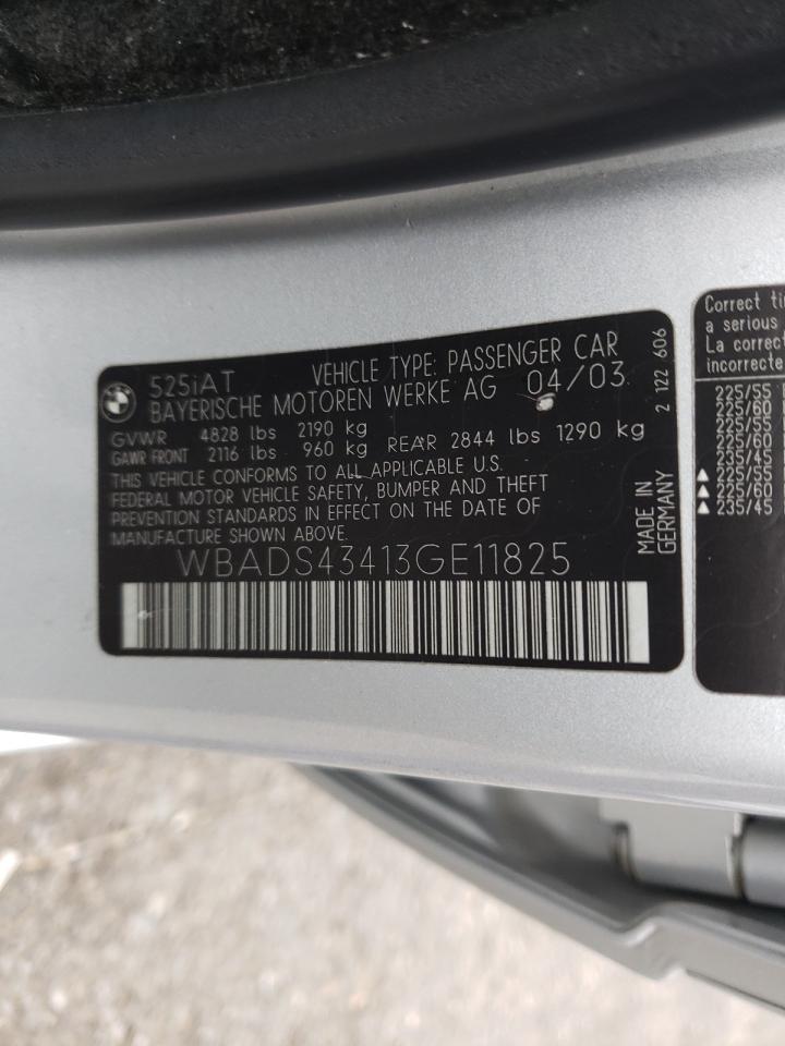 Photo 10 from auction – 2003 BMW 525 IT AUT with VIN WBADS43413GE11825