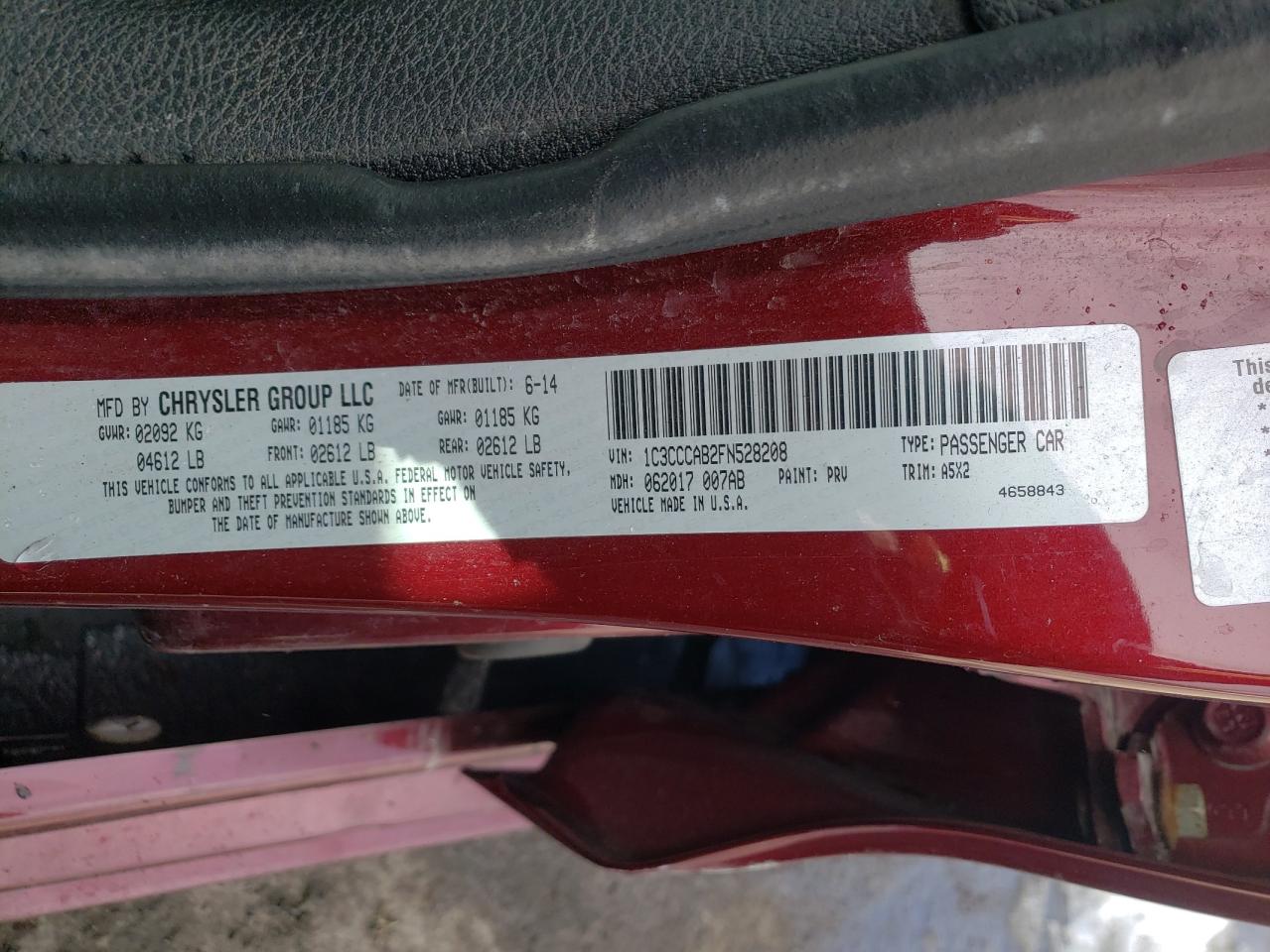 Photo 10 from auction – 2015 CHRYSLER 200 LIMITE with VIN 1C3CCCAB2FN528208