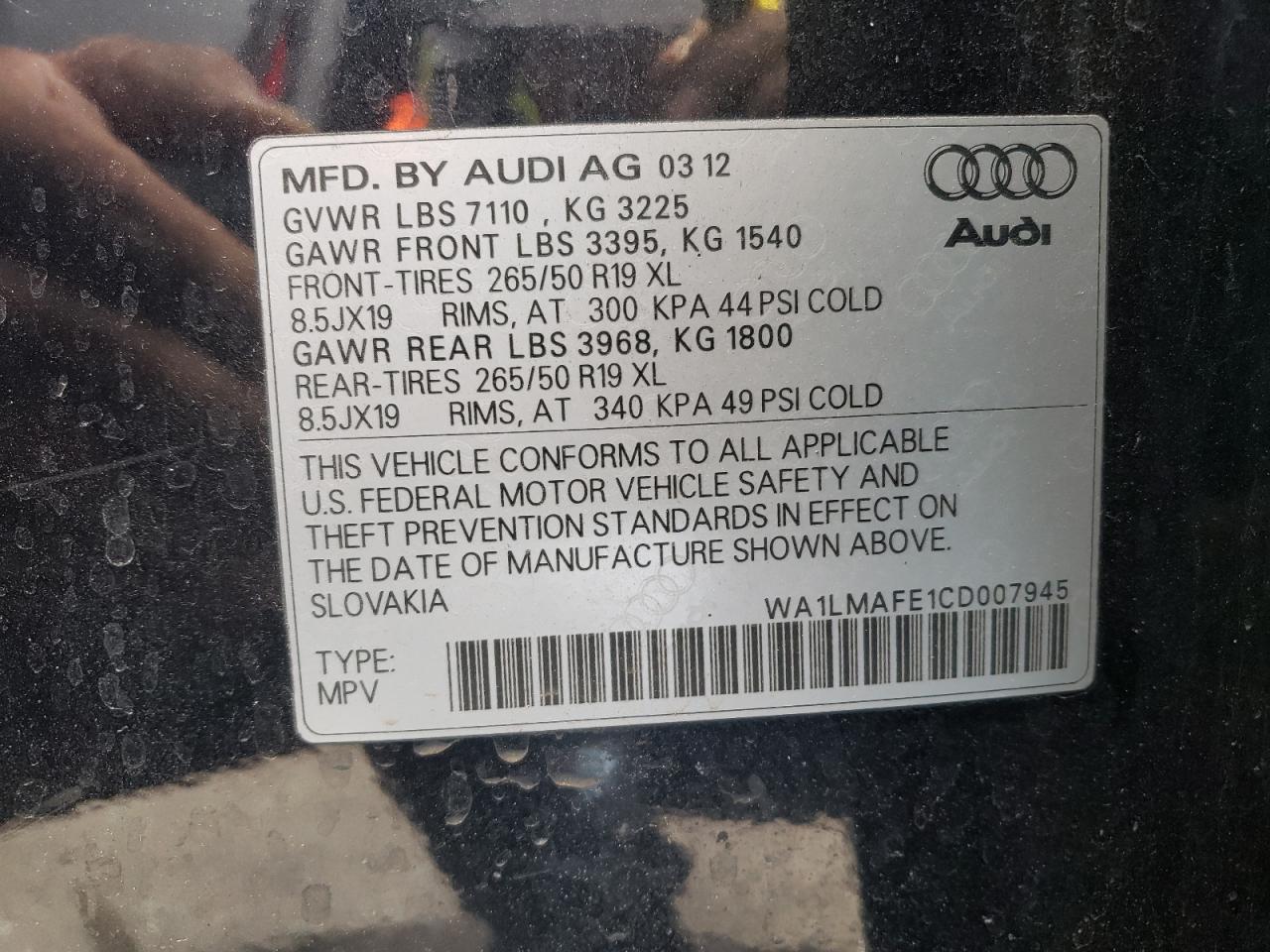 Photo 10 from auction – 2012 AUDI Q7 PREMIUM with VIN WA1LMAFE1CD007945