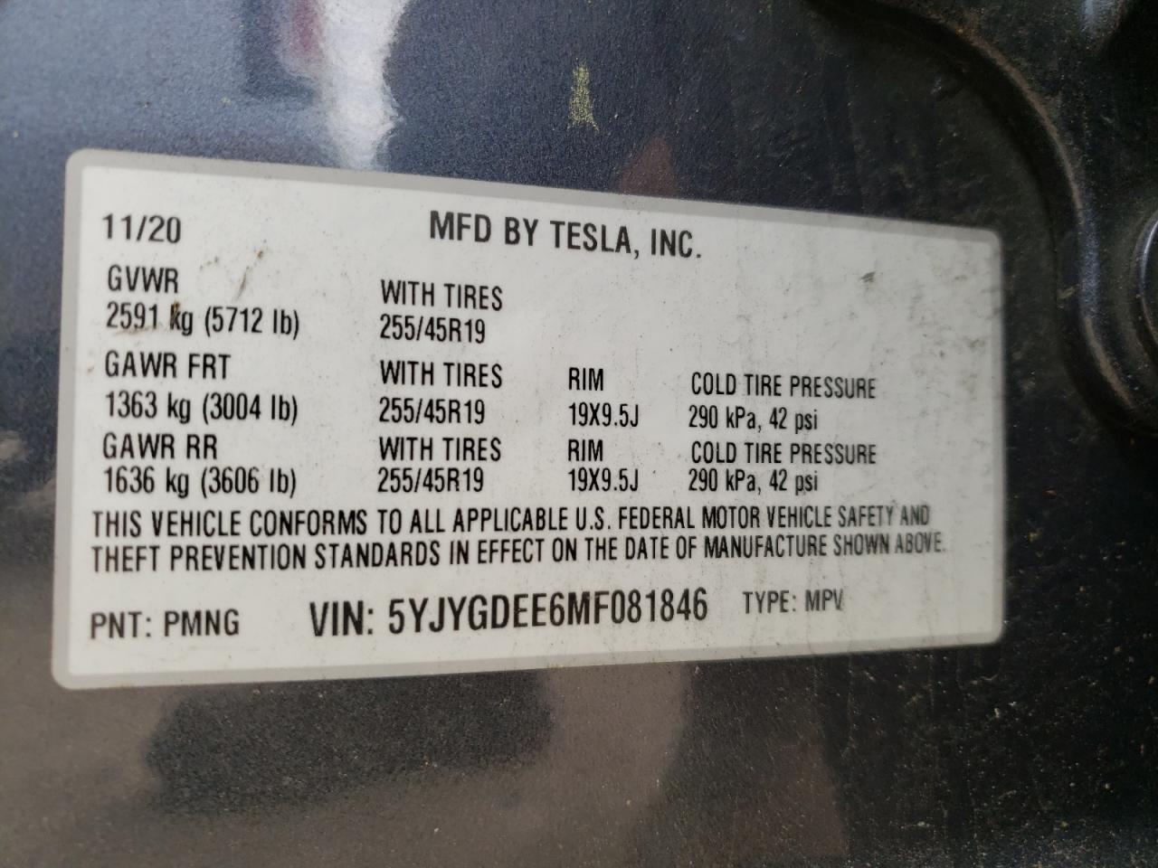 صورة رقم 10 من المزاد - 2021 TESLA MODEL Y مع VIN 5YJYGDEE6MF081846