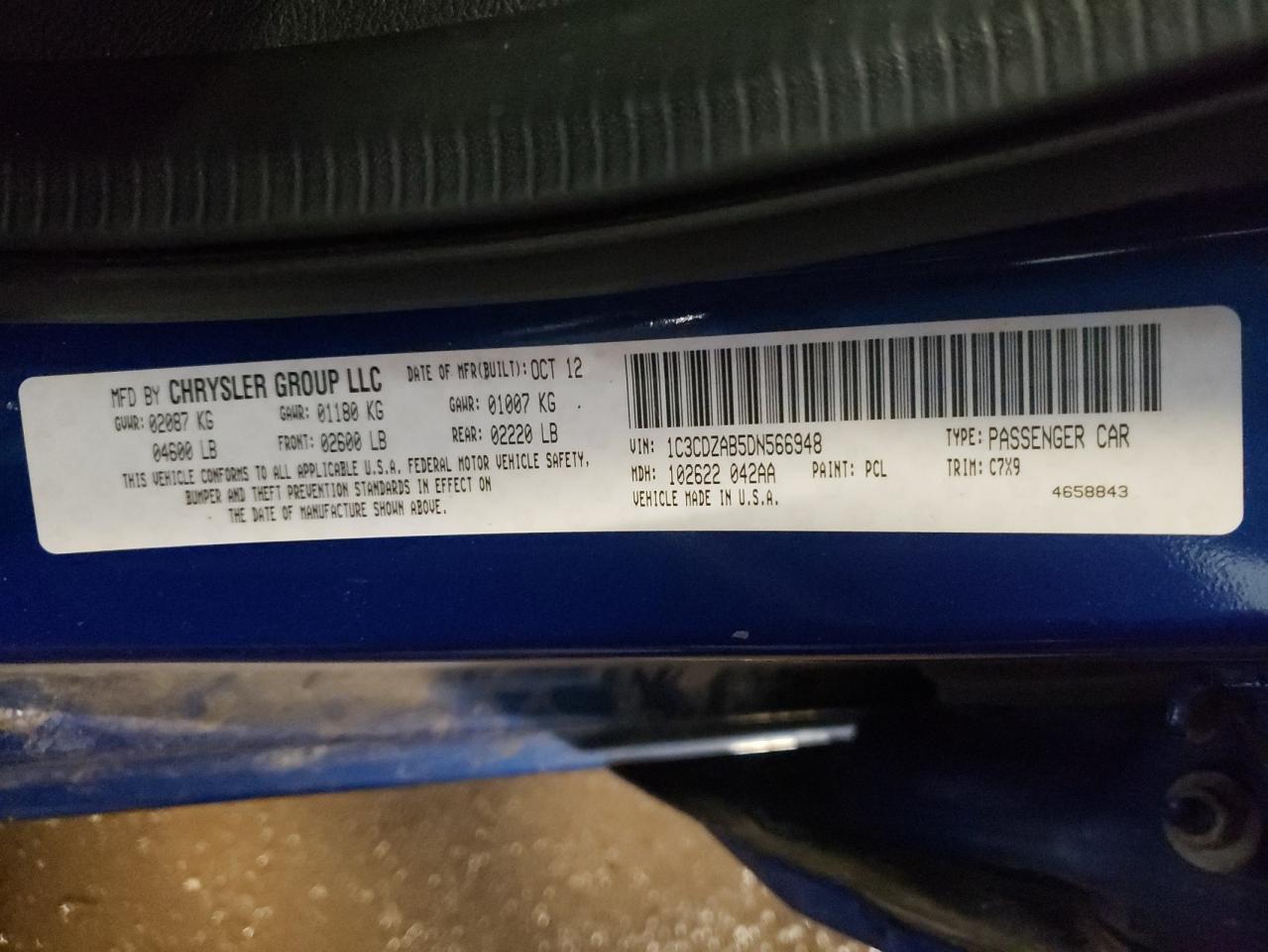 Photo 10 from auction – 2013 DODGE AVENGER SE with VIN 1C3CDZAB5DN566948