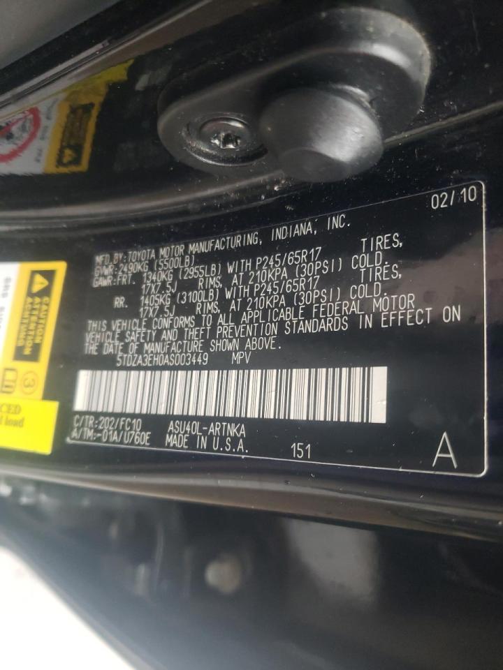 Photo 10 from auction – 2010 TOYOTA HIGHLANDER with VIN 5TDZA3EH0AS003449