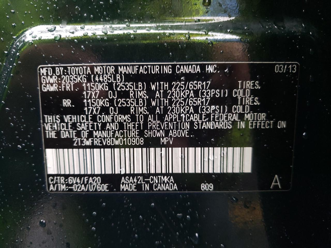 Photo 10 from auction – 2013 TOYOTA RAV4 XLE with VIN 2T3WFREV8DW010908