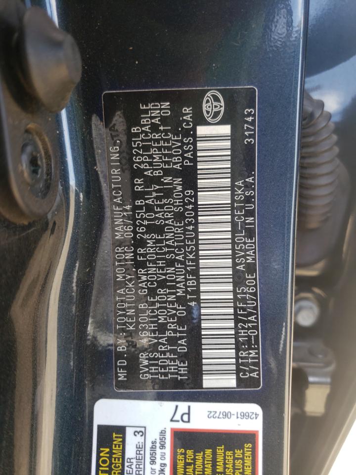 Photo 10 from auction – 2014 TOYOTA CAMRY L with VIN 4T1BF1FK5EU430429