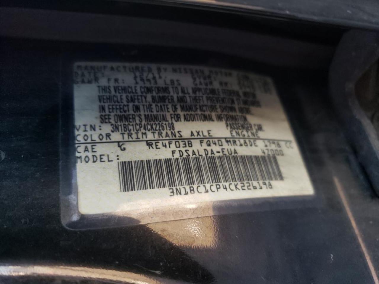 Photo 10 from auction – 2012 NISSAN VERSA S with VIN 3N1BC1CP4CK226198