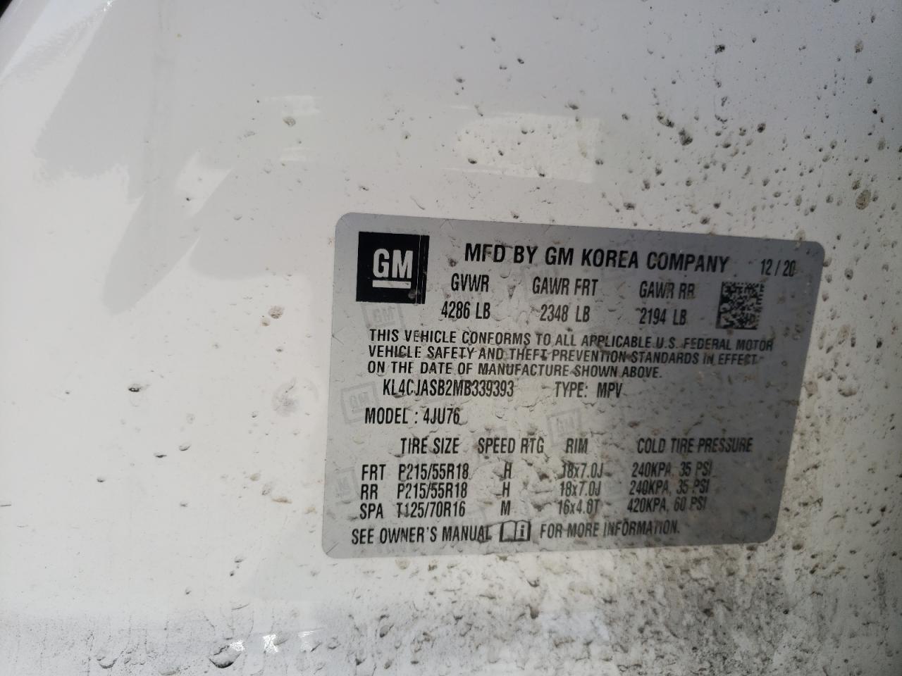Photo 10 from auction – 2021 BUICK ENCORE PRE with VIN KL4CJASB2MB339393