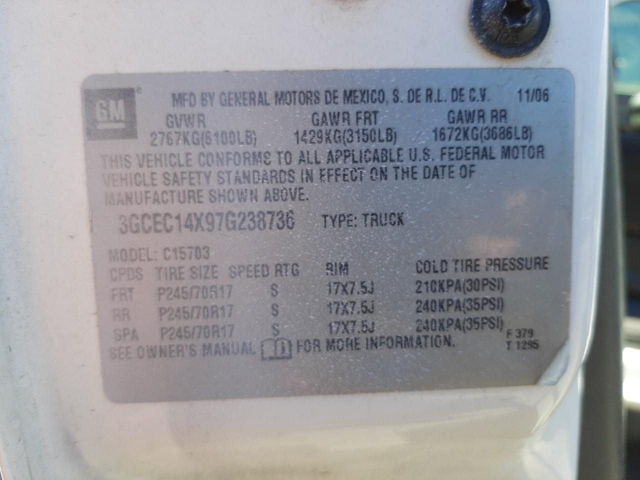 Photo 10 from auction – 2007 CHEVROLET SILVERADO with VIN 3GCEC14X97G238736