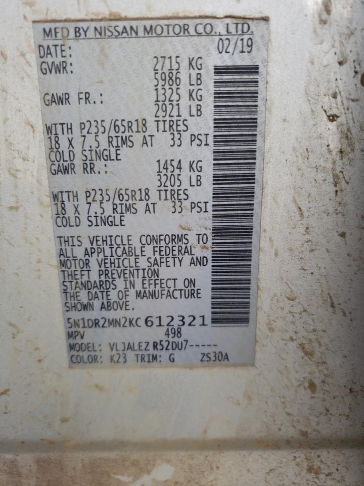 Photo 10 from auction – 2019 NISSAN PATHFINDER with VIN 5N1DR2MN2KC612321