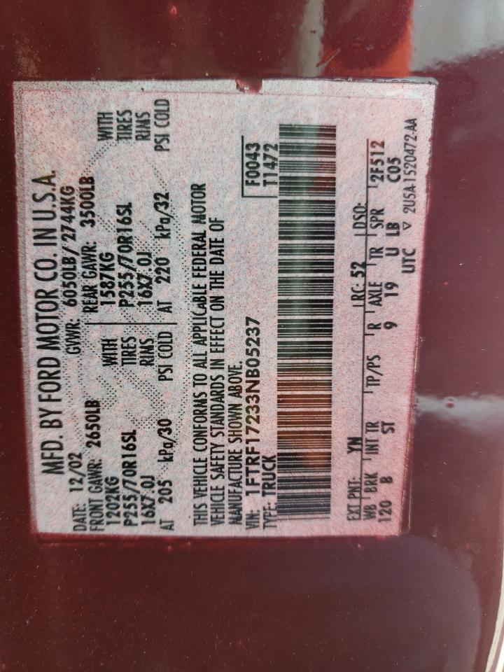 Photo 10 from auction – 2003 FORD F150 with VIN 1FTRF17233NB05237