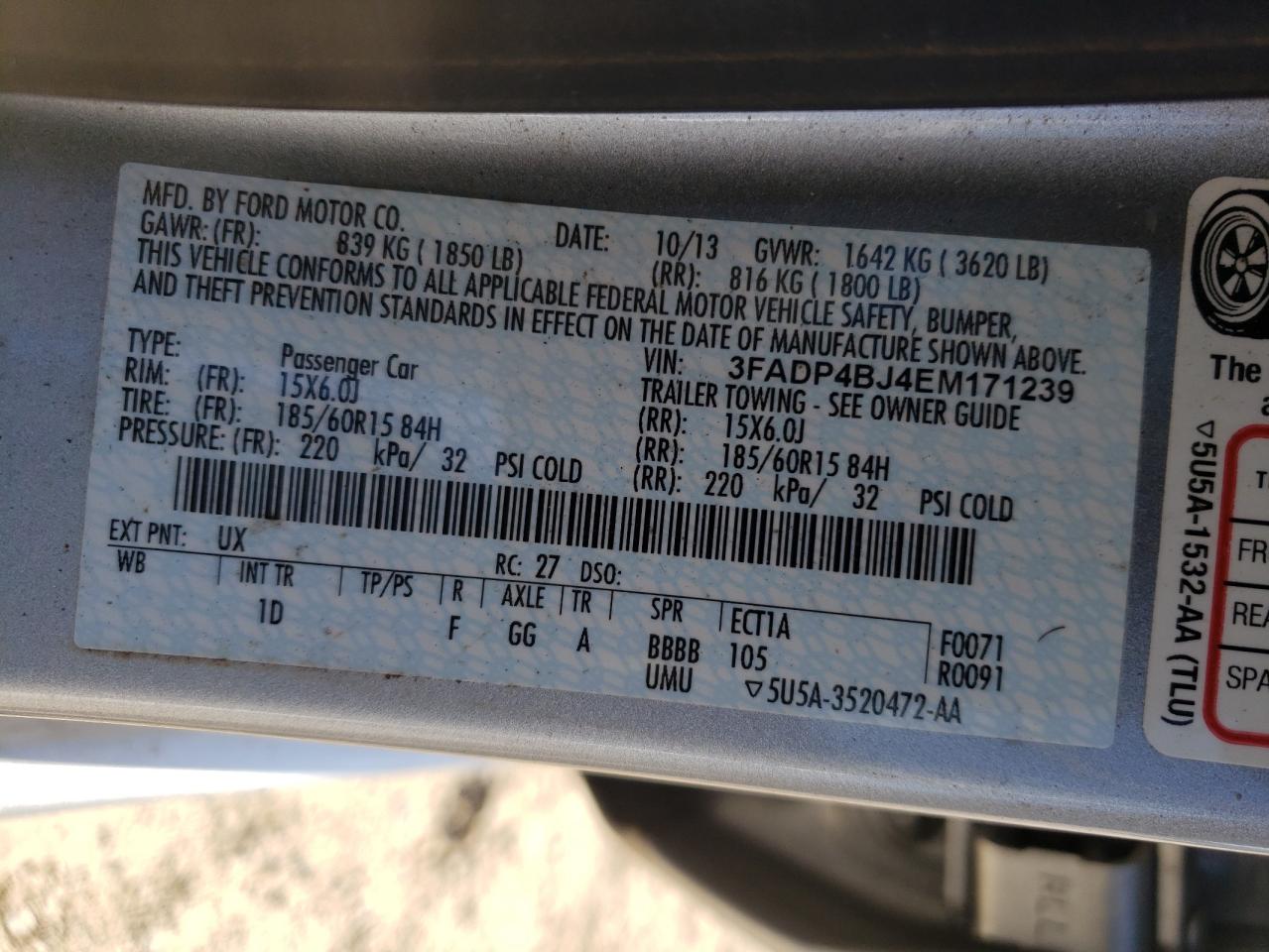 Photo 10 from auction – 2014 FORD FIESTA SE with VIN 3FADP4BJ4EM171239
