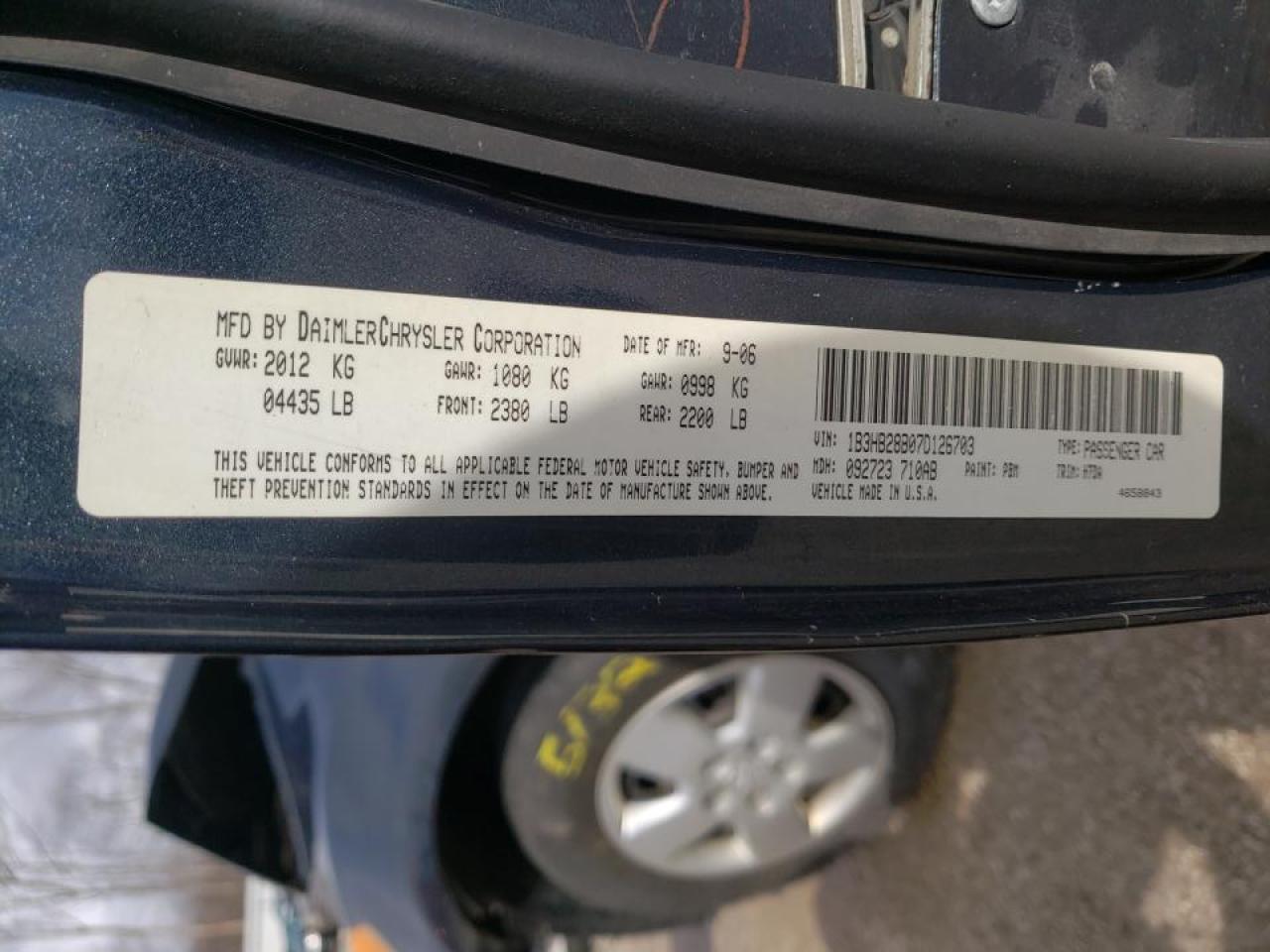 Photo 10 from auction – 2007 DODGE CALIBER with VIN 1B3HB28B07D126703