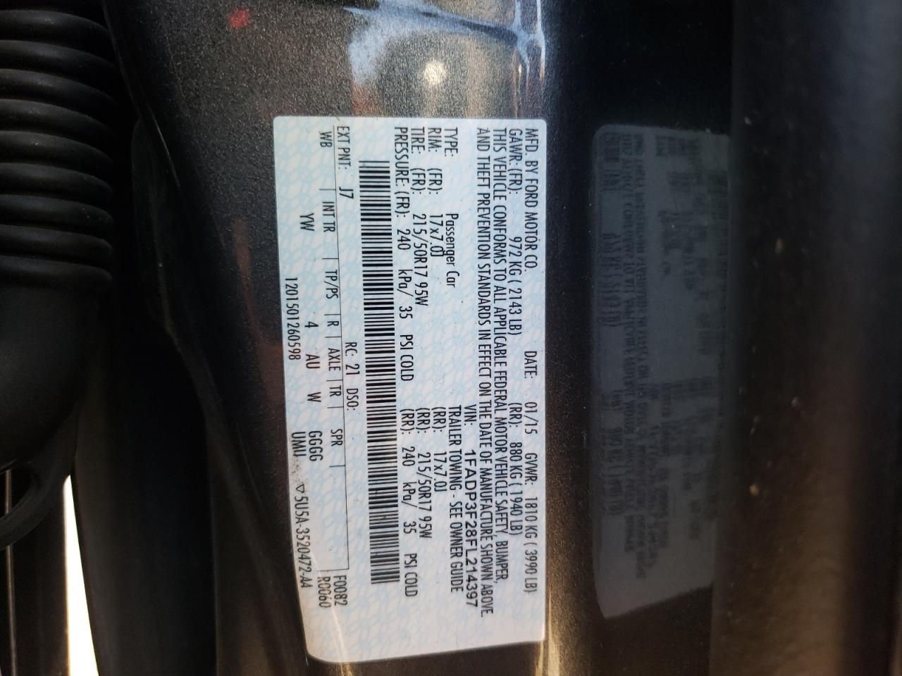 Photo 11 from auction – 2015 FORD FOCUS SE with VIN 1FADP3F28FL214397