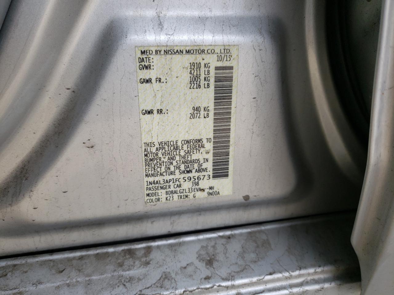 Photo 10 from auction – 2015 NISSAN ALTIMA 2.5 with VIN 1N4AL3AP1FC595673